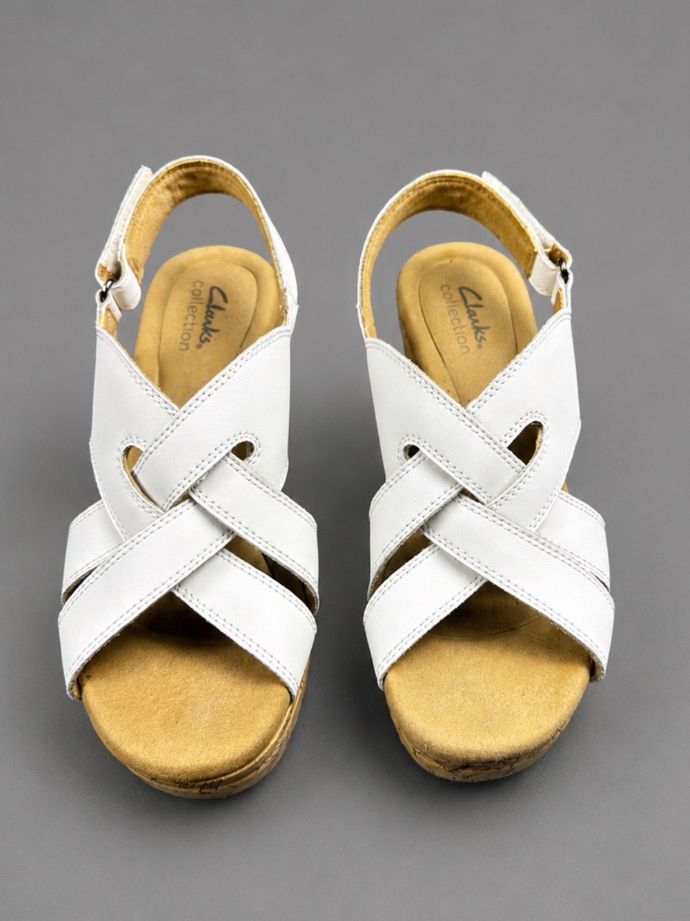 Clarks Giselle Beach White Leather Cork Wedge Slingback Sandals Women’s Size 8 - Picture 2 of 8